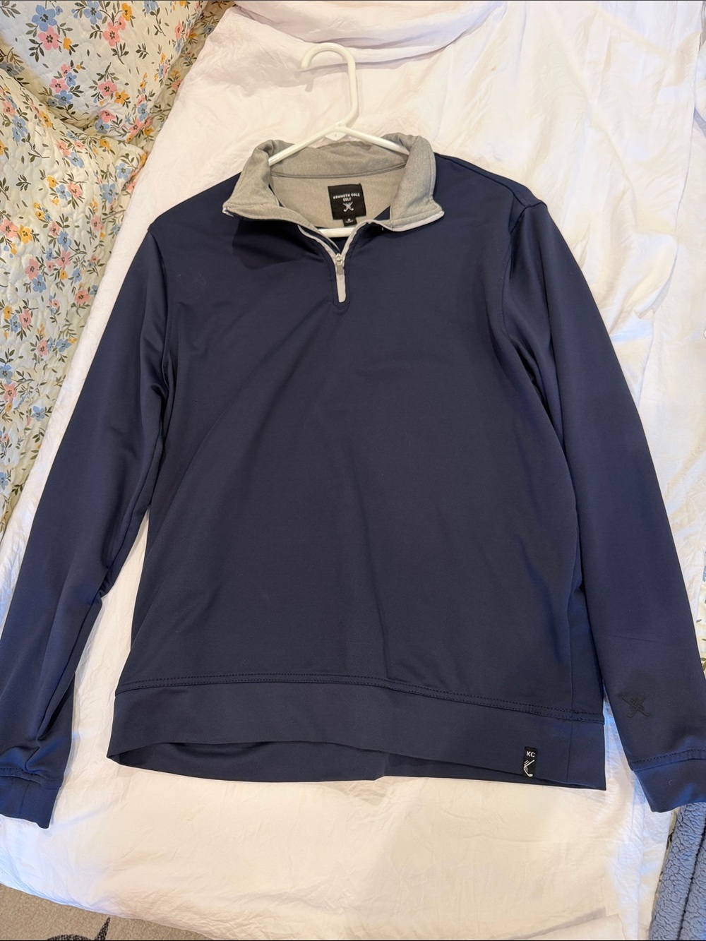 Kenneth Cole Navy Quarter-Zip Pullover with Gray Collar